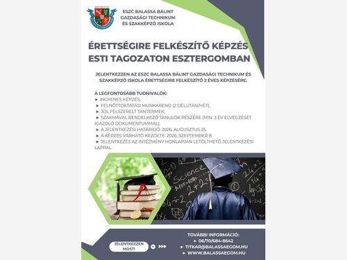 Érettségire felkészítő felnőttképzés esti tagozaton szeptembertől