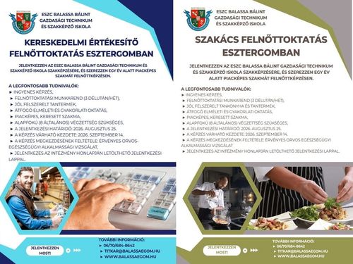 Szakács és Kereskedelmi értékesítő felnőttképzések esti tagozaton szeptembertől